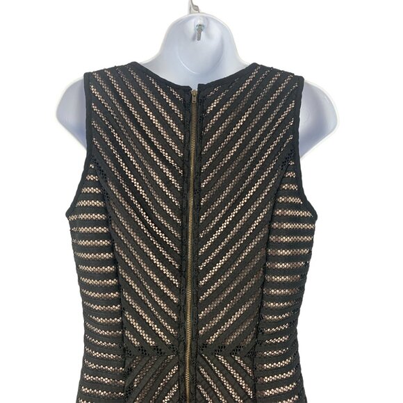 A. Byer Junior Sleeveless Black & Beige Zigzag Mesh Knee Length Dress Size 13 - Picture 6 of 10